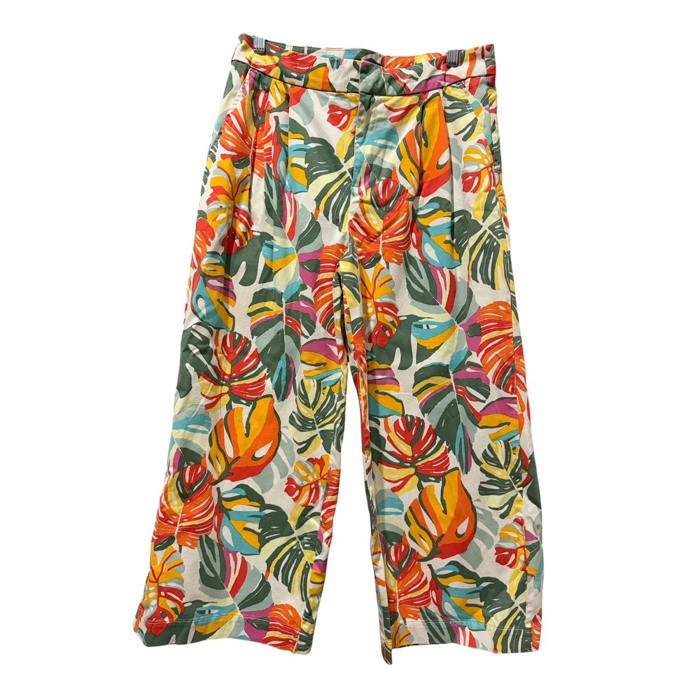 Iman 10 Global Chic Tropical Monstera Leaf Print Wide Leg Crop Pants B14